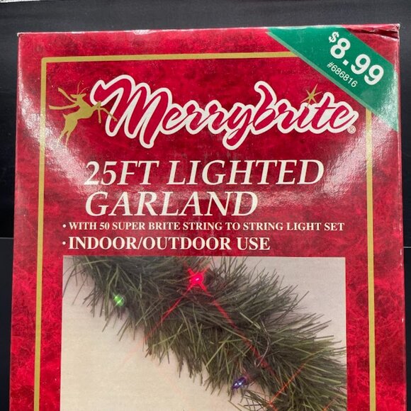 Merrybrite Lighted Garland 25ft Colored Lights Green Garland Christmas Holiday - Picture 2 of 6